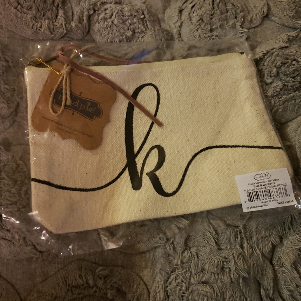 Mud Pie K Initial Canvas Cosmetic Pouch